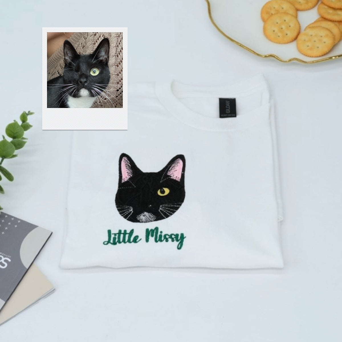 Cat Lover Custom T-Shirts - Little Missy Black Cat Embroidered - Cute Kitten Face Pet Parent Gift