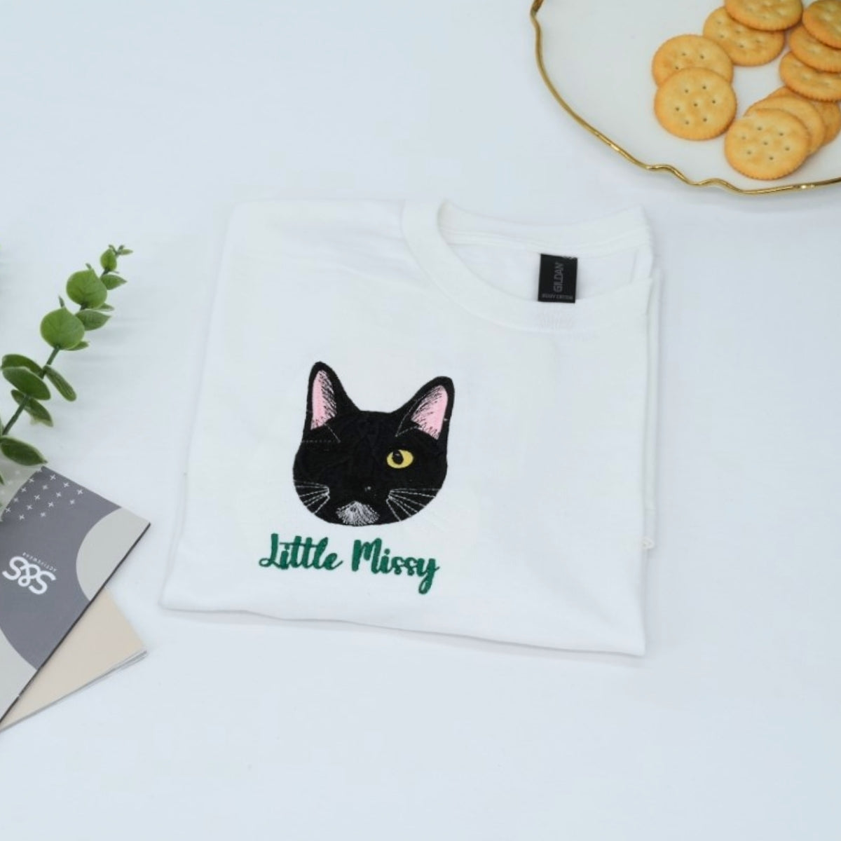 Cat Lover Custom T-Shirts - Little Missy Black Cat Embroidered - Cute Kitten Face Pet Parent Gift