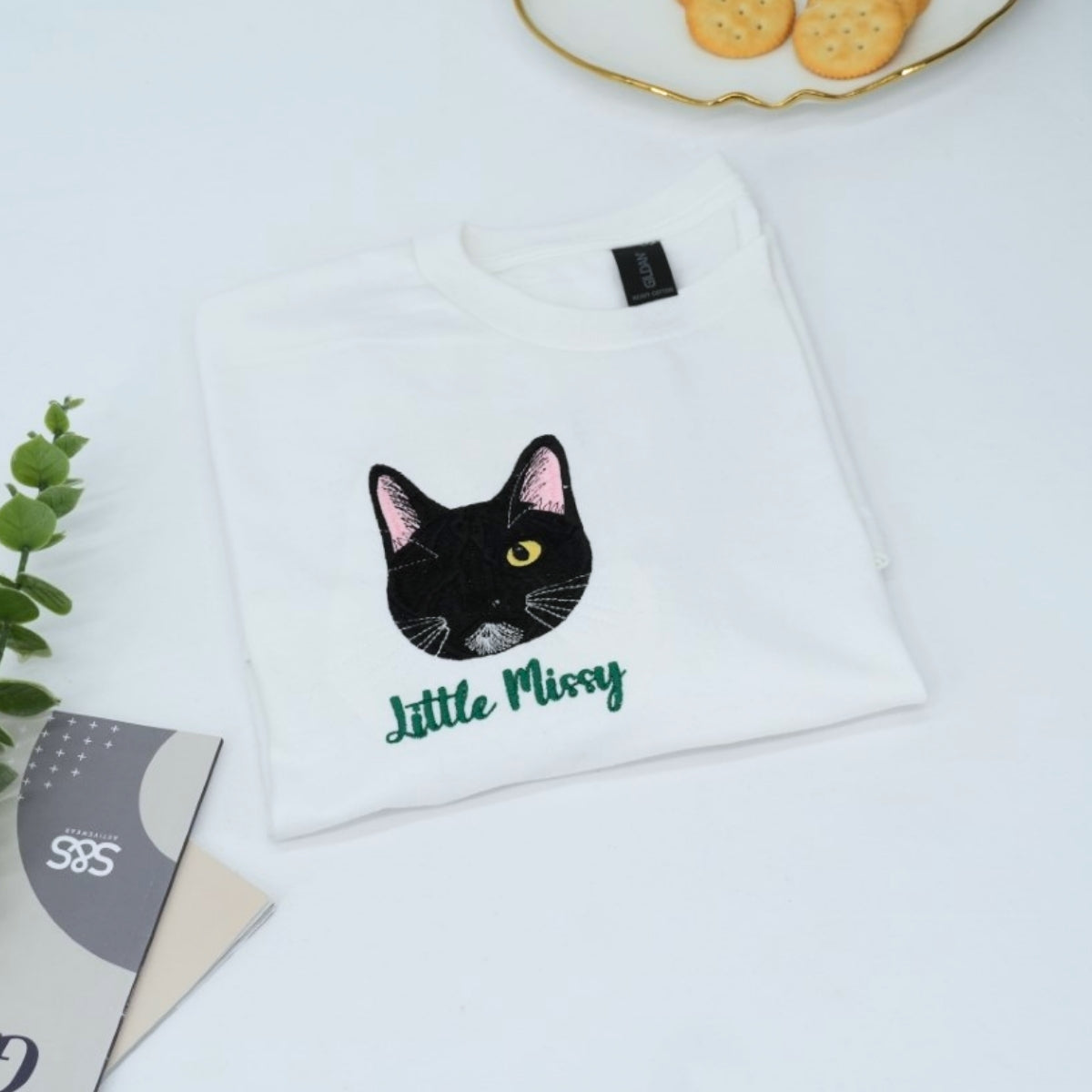 Cat Lover Custom T-Shirts - Little Missy Black Cat Embroidered - Cute Kitten Face Pet Parent Gift