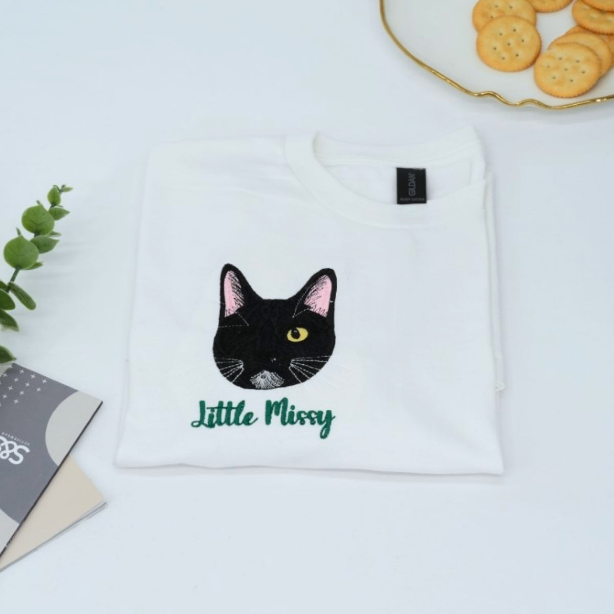 Cat Lover Custom T-Shirts - Little Missy Black Cat Embroidered - Cute Kitten Face Pet Parent Gift