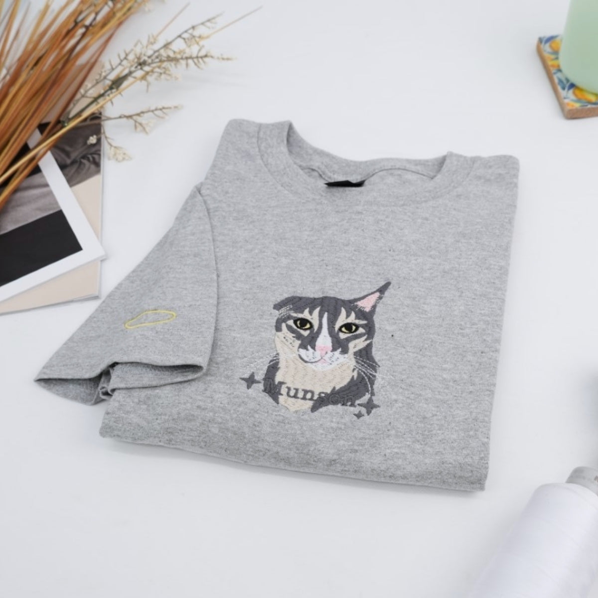 Cat Memorial Custom T-Shirts - Pet Angel Embroidered Shirts - Rainbow Bridge Gift