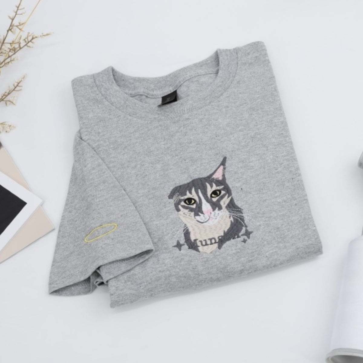 Cat Memorial Custom T-Shirts - Pet Angel Embroidered Shirts - Rainbow Bridge Gift