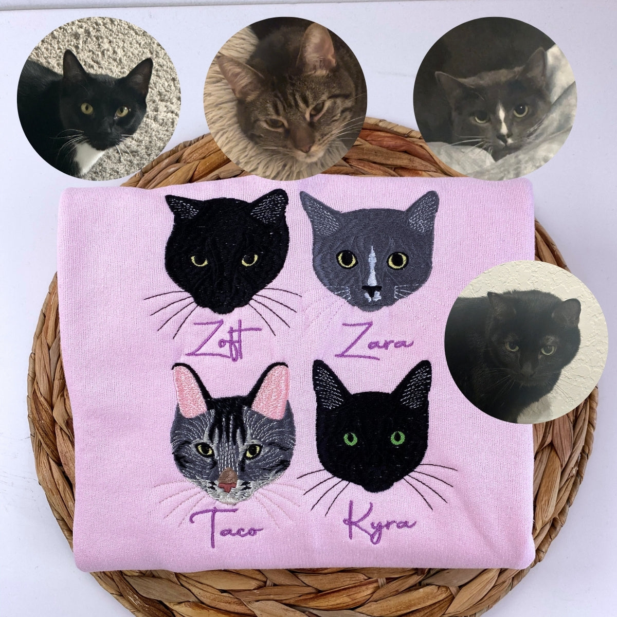 Cat Mom Hoodies Custom - Personalized Cat Portrait Embroidery Sweatshirts - Proud Cat Mama Gift