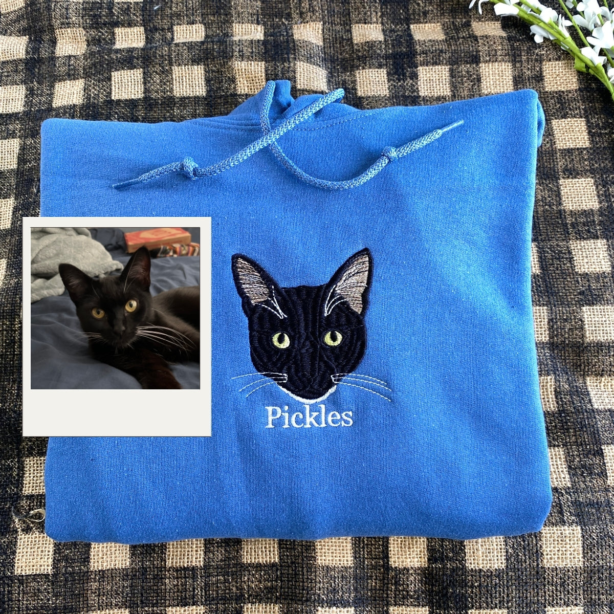 Cat Parent Hoodies Custom Pet Face Embroidered