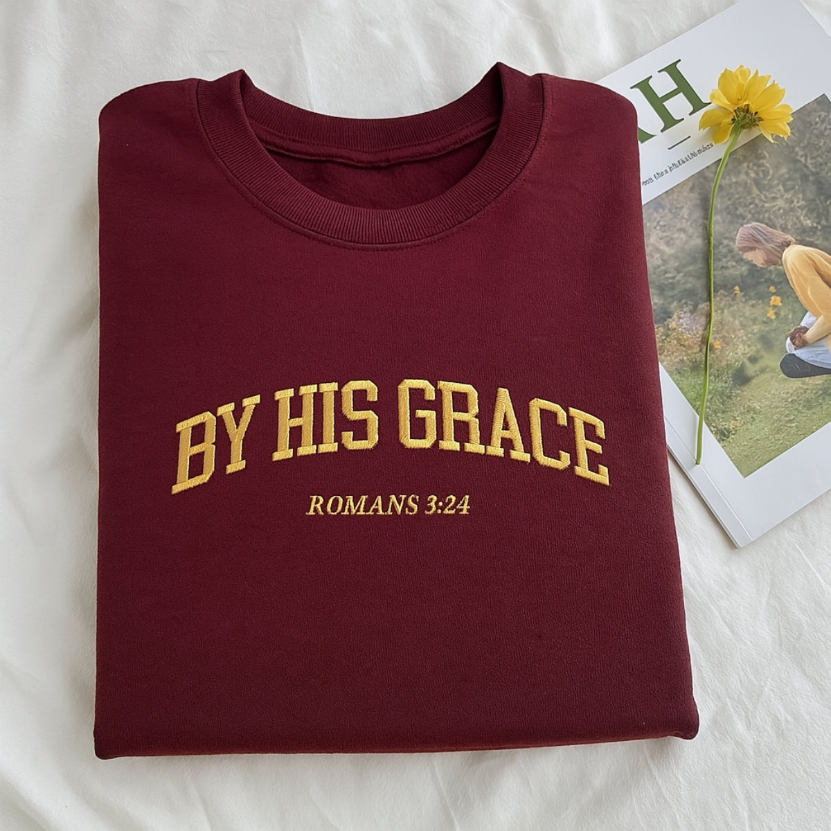 Christian By His Grace Sweatshirt - Romans 3:24 Embroidered Faith Hoodie - Religious Gift