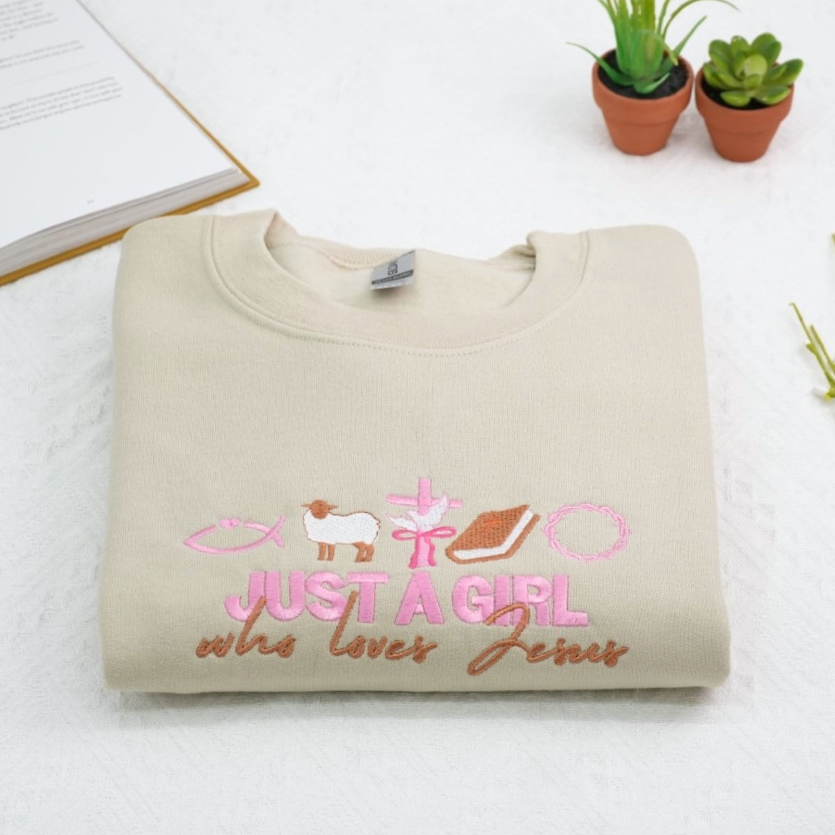 Christian Faith Sweatshirts - Just A Girl Who Loves Jesus Embroidered - Perfect Religious Gift