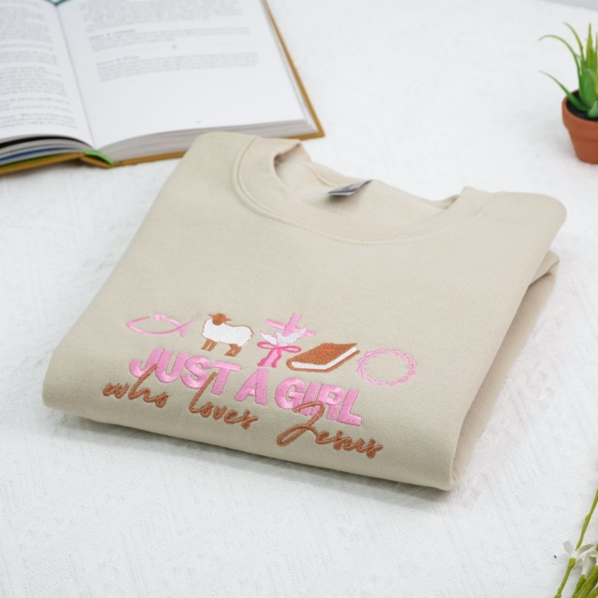 Christian Faith Sweatshirts - Just A Girl Who Loves Jesus Embroidered - Perfect Religious Gift