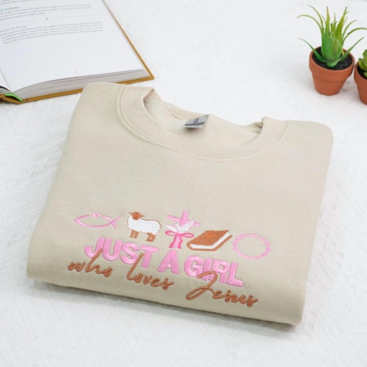 Christian Faith Sweatshirts - Just A Girl Who Loves Jesus Embroidered - Perfect Religious Gift