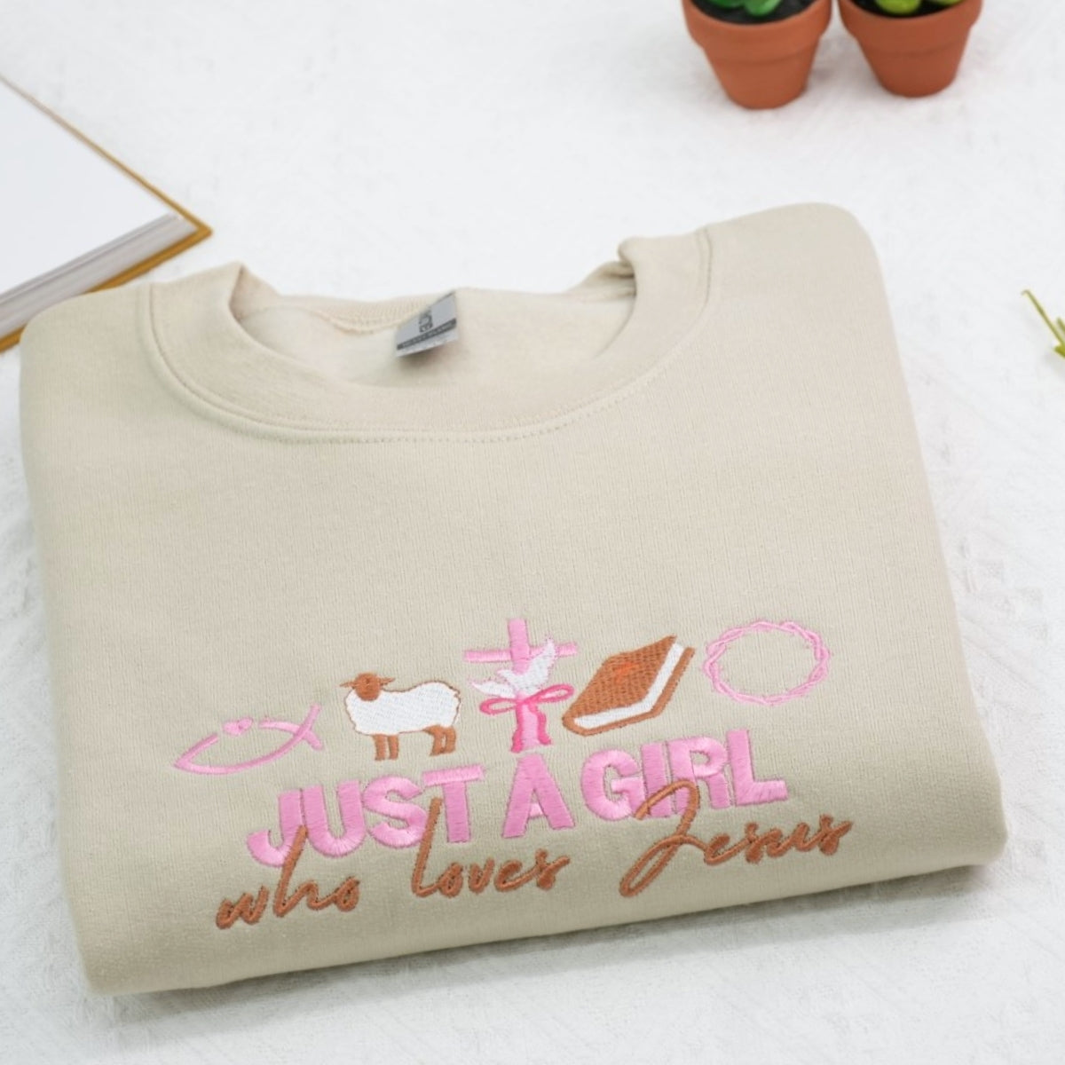 Christian Faith Sweatshirts - Just A Girl Who Loves Jesus Embroidered - Perfect Religious Gift