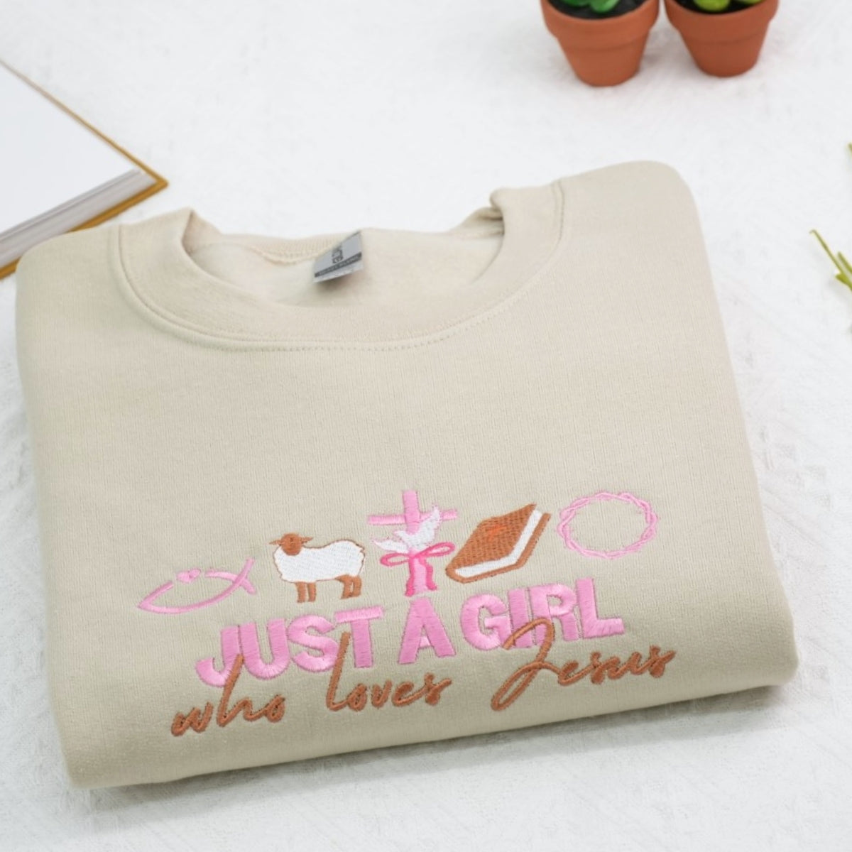 Christian Faith Sweatshirts - Just A Girl Who Loves Jesus Embroidered - Perfect Religious Gift