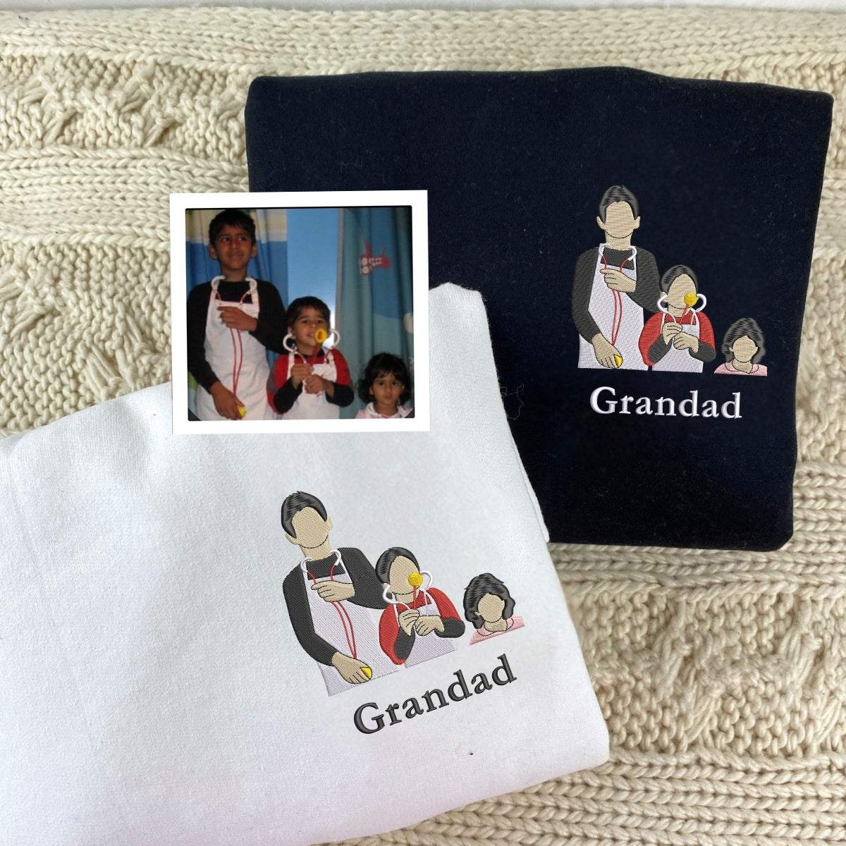 Christmas Grandpa Hoodies - Holiday Family Photo Embroidered Sweatshirts - Perfect Grandfather Gift