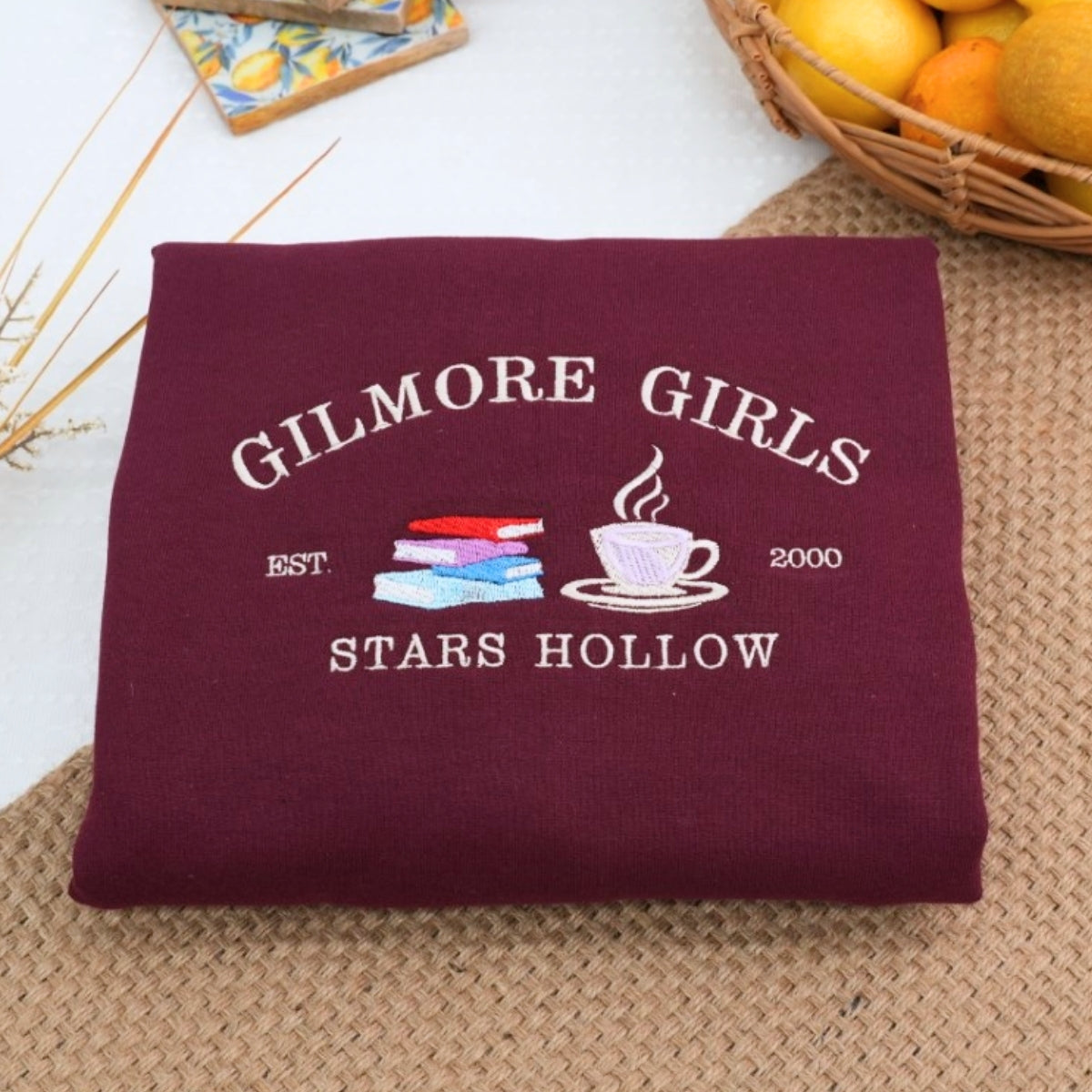 Coffee Books Sweatshirt - Literary Lover Embroidered Hoodie - Bookish Cafe Style Fan Apparel