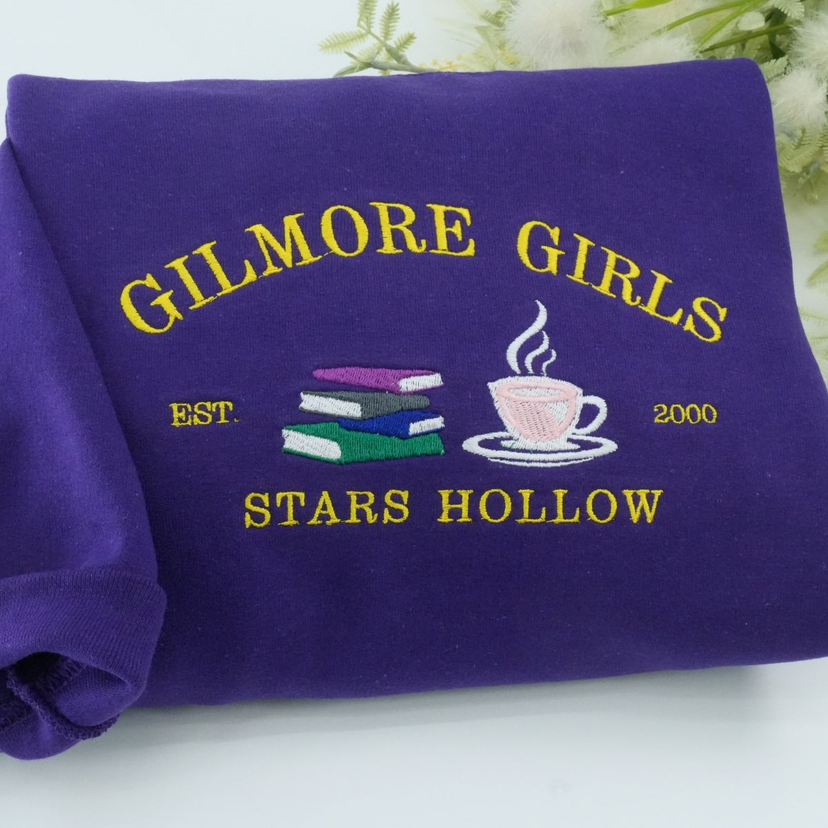 Coffee Books Sweatshirt - Literary Lover Embroidered Hoodie - Bookish Cafe Style Fan Apparel