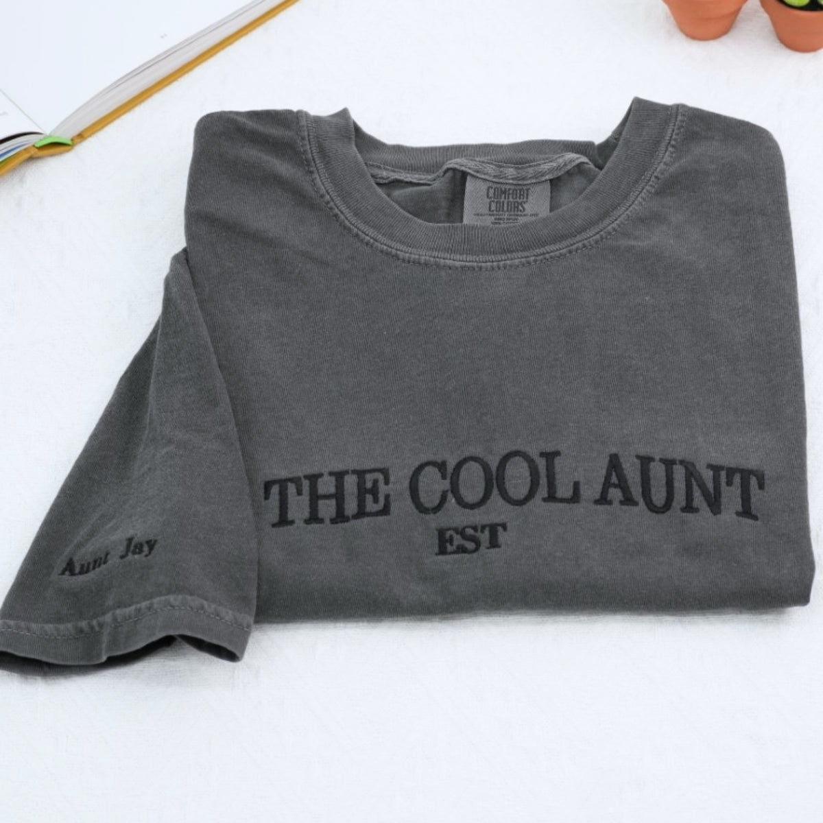 Cool Aunt Custom T-Shirts - Auntie Embroidered Apparel - Perfect Aunt Gift EST Established