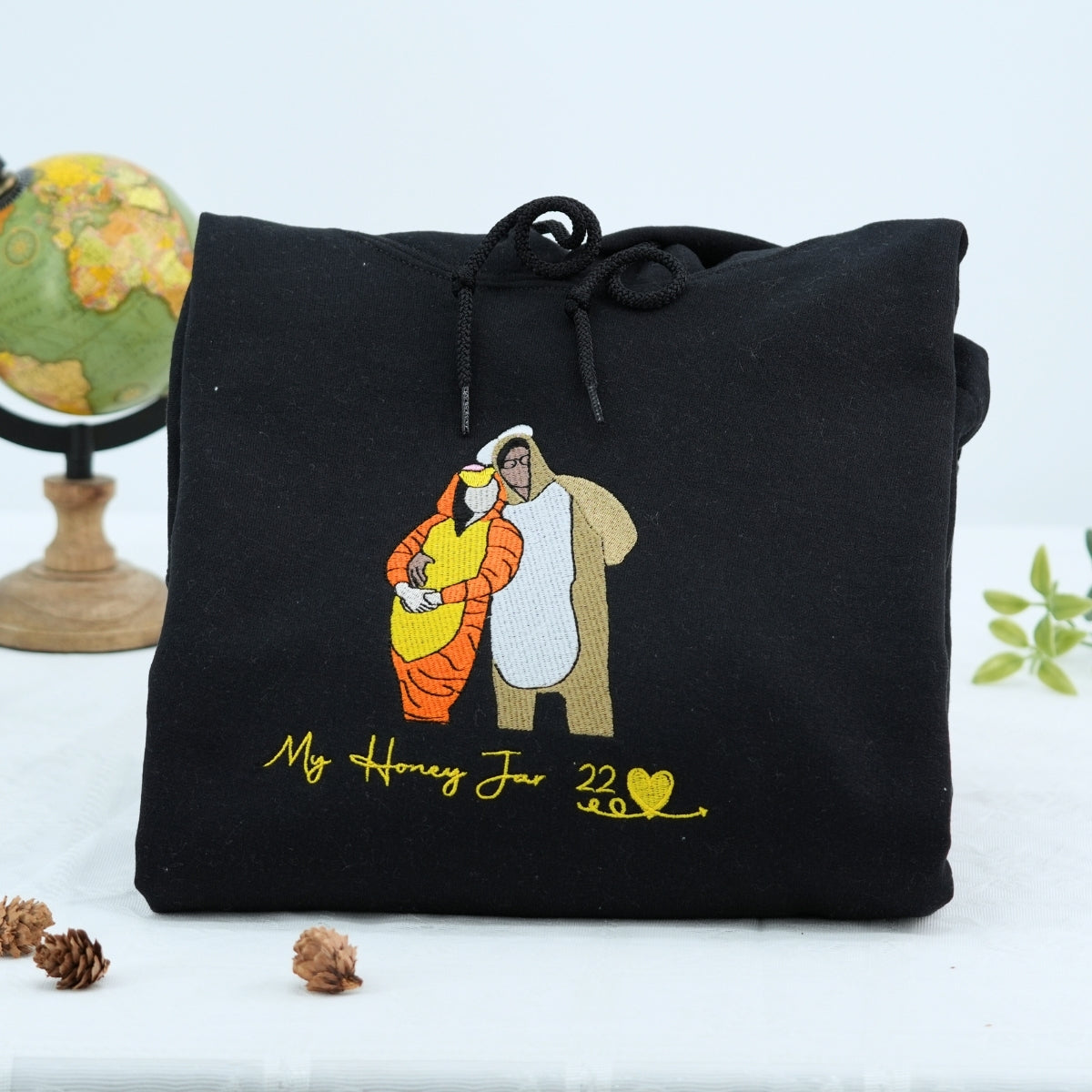 Individuell bestickte Engel- und Dämonenkatze-Kapuzenpullover für Paare