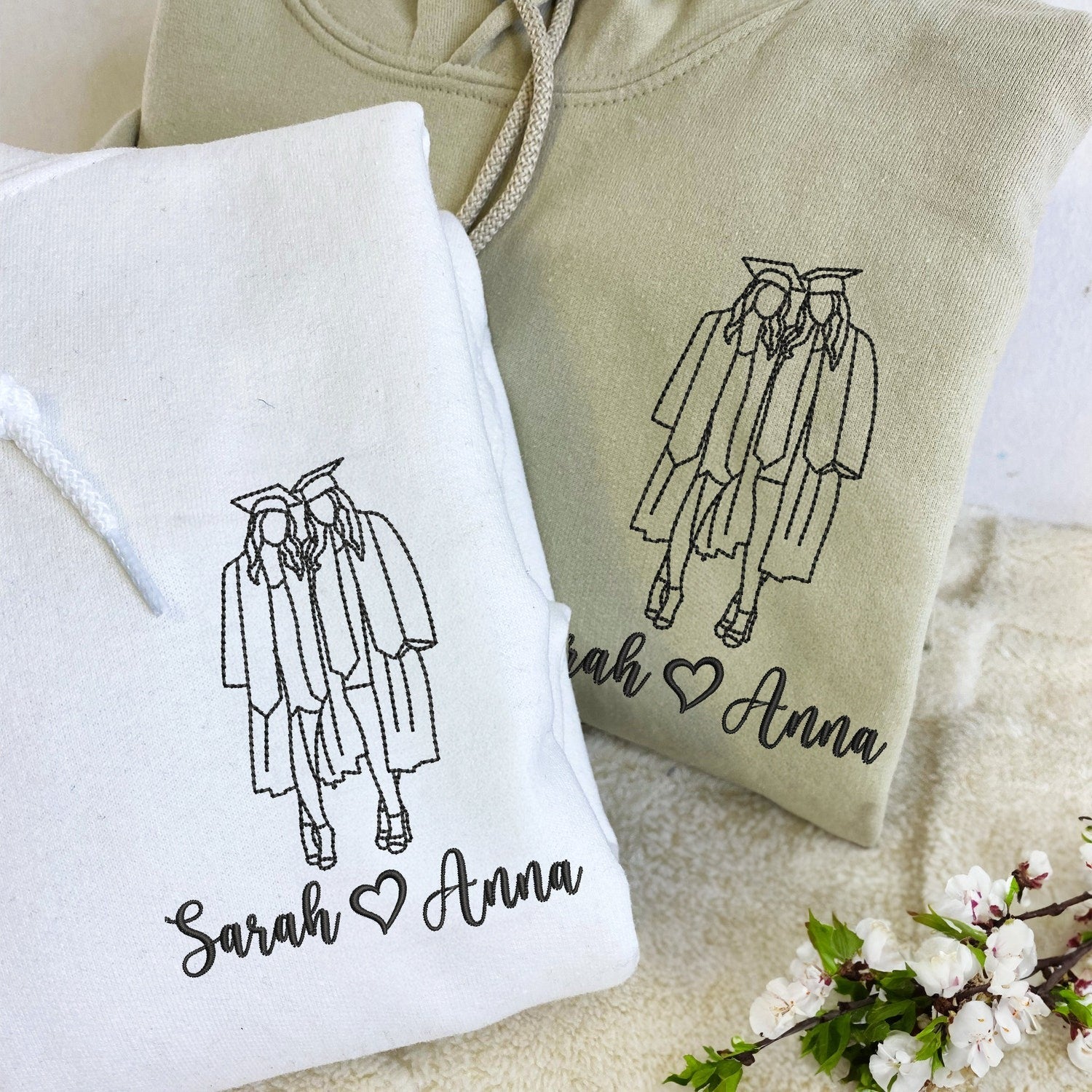 Sweats à capuche assortis brodés personnalisés avec ange et chat démon pour couples