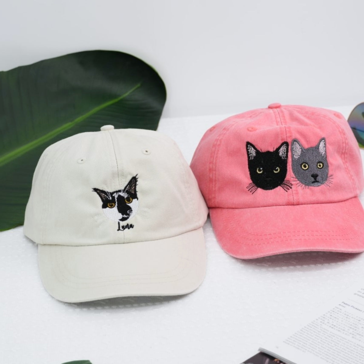 Custom Cat Portrait Hats - Pet Face Embroidered Caps - Personalized Cat Lover Gift