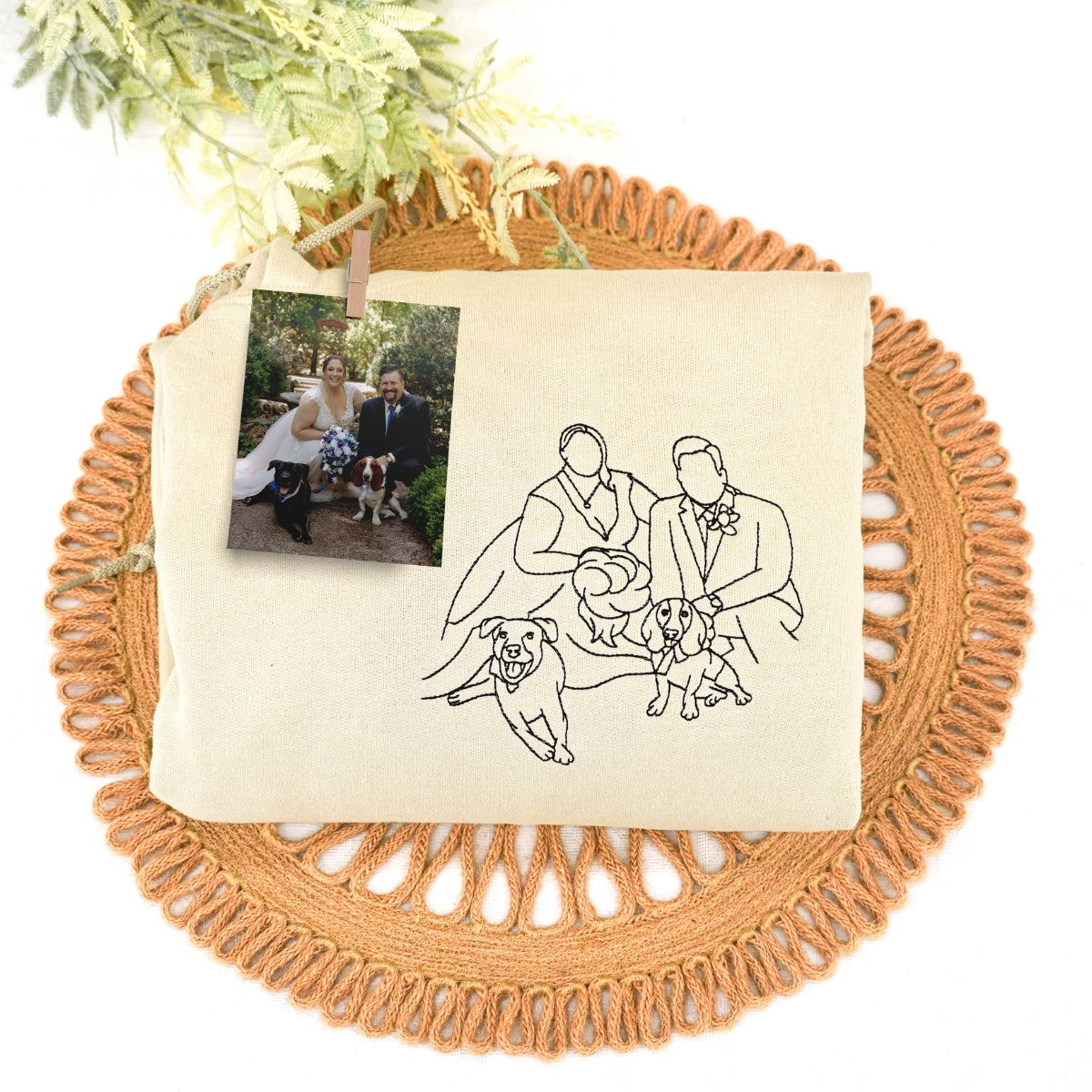 Custom Couple Portrait Embroidered Sweatshirt – Personalized Line Art Drawing from Photo with Initials – Romantic Gift for Boyfriend, Girlfriend, or Anniversary