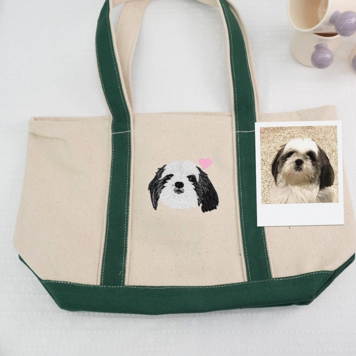 Custom Doodle Portrait Tote Bags - Dog Face Embroidered Canvas Bag - Precious Pet Memorial Gift