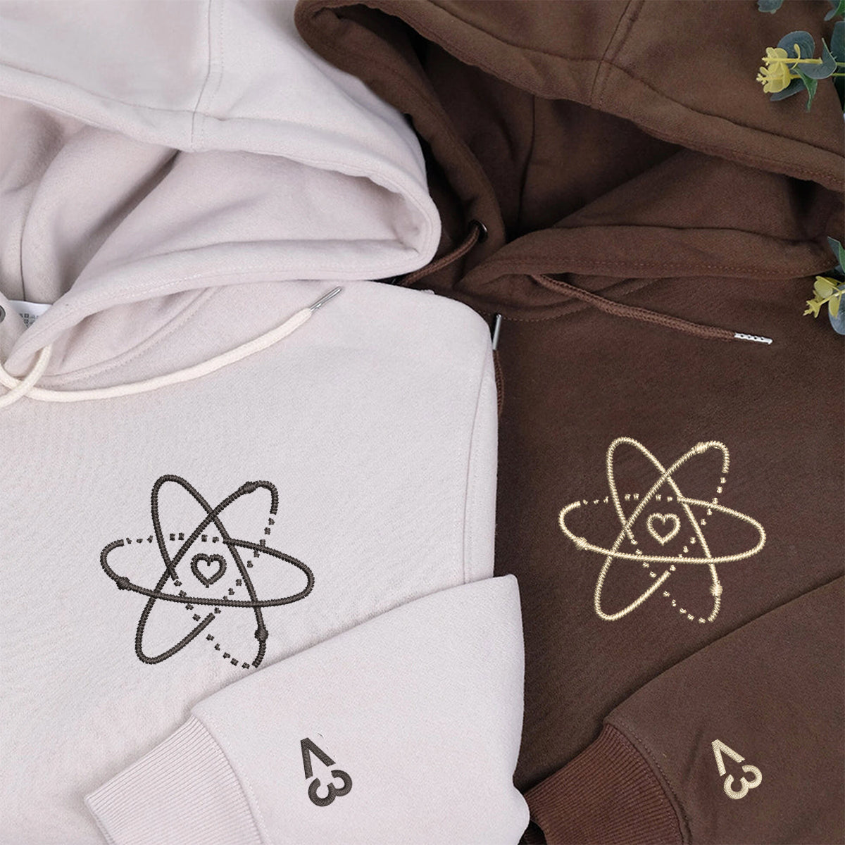 Custom Embroidered Atom Love Matching Hoodies for Couples