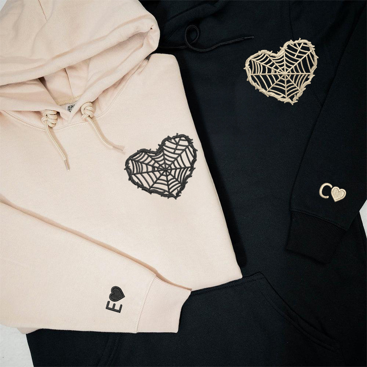 Custom Embroidered Barbed Wire Heart Matching Hoodies for Couples