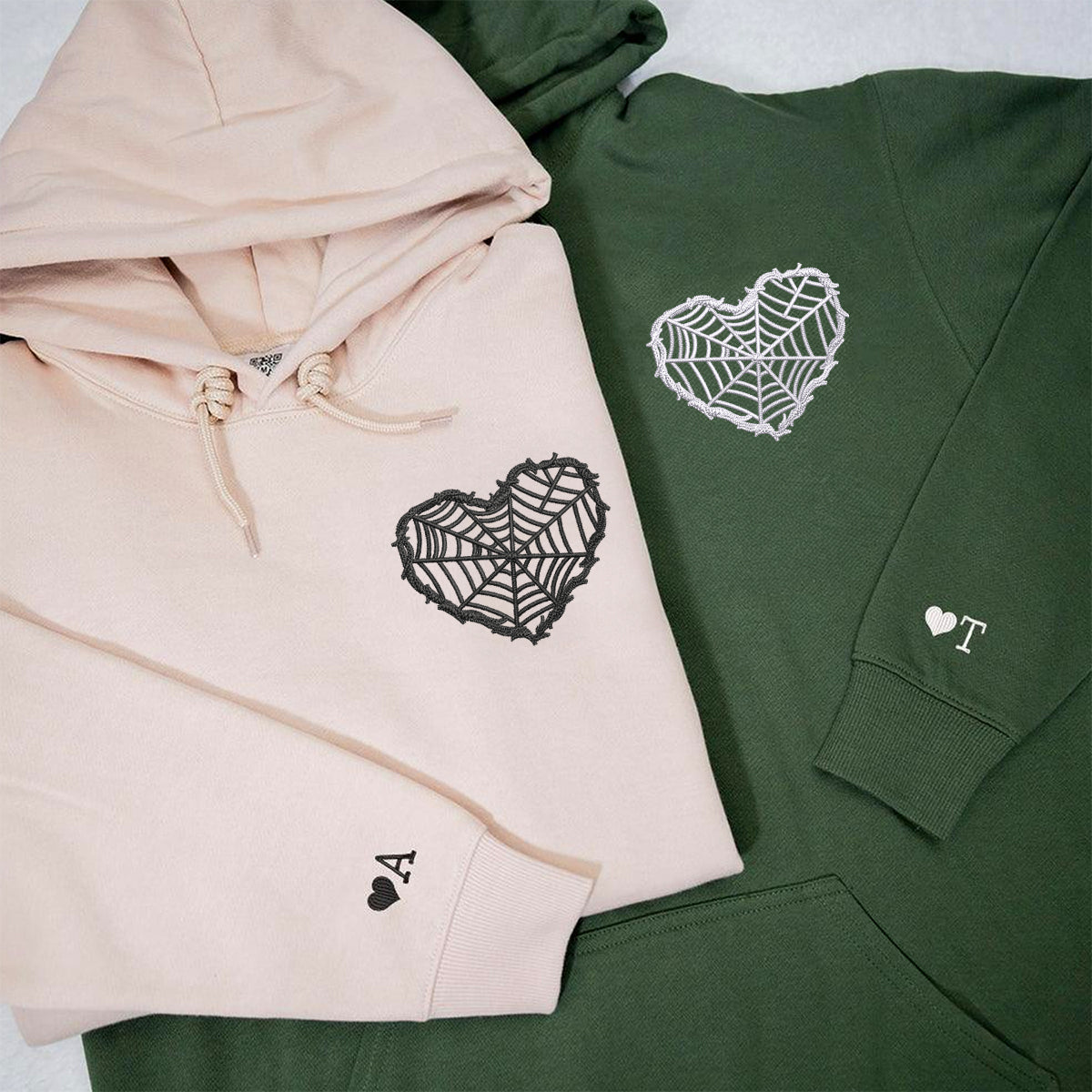 Custom Embroidered Barbed Wire Heart Matching Hoodies for Couples