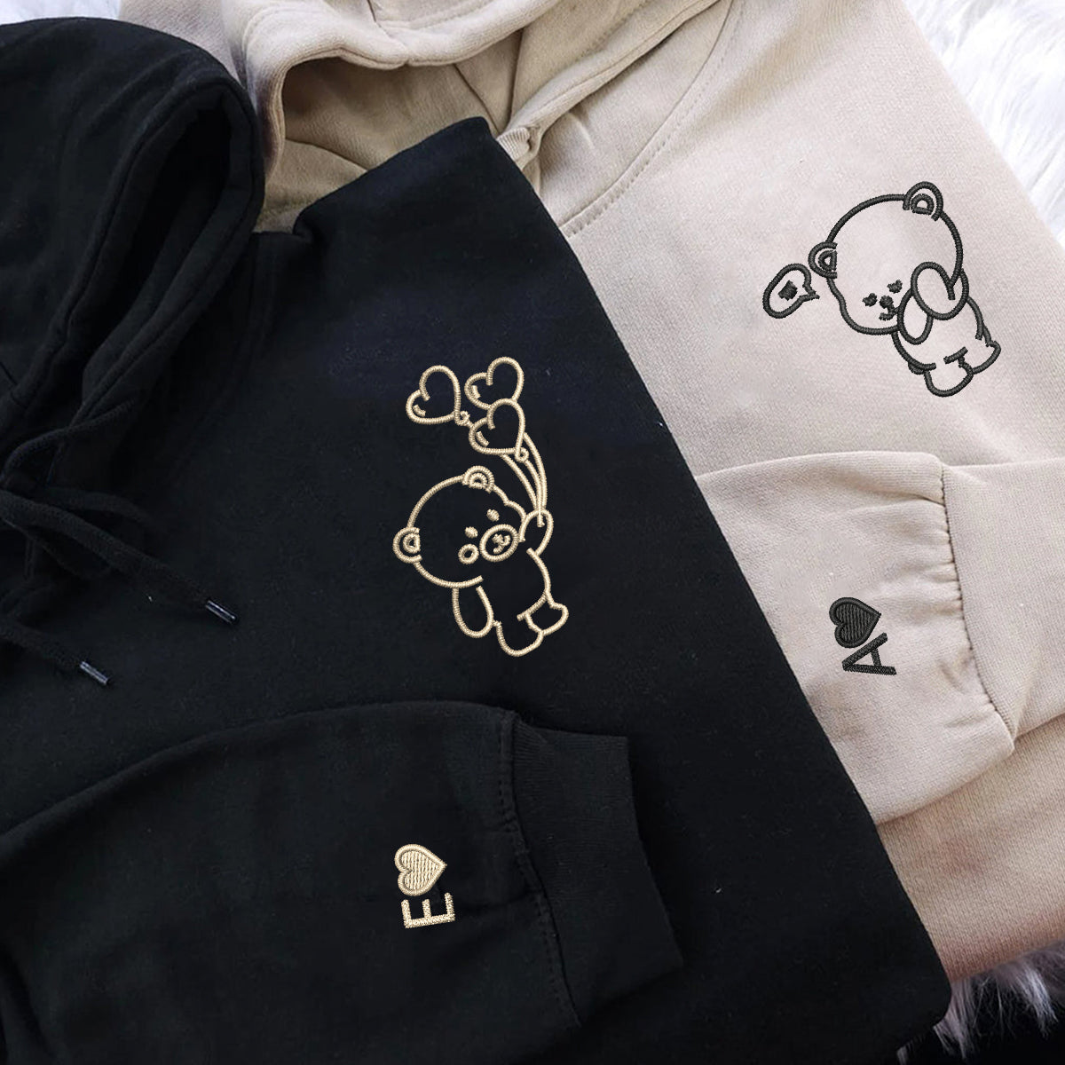 Custom Embroidered Bear Love Matching Hoodies for Couples