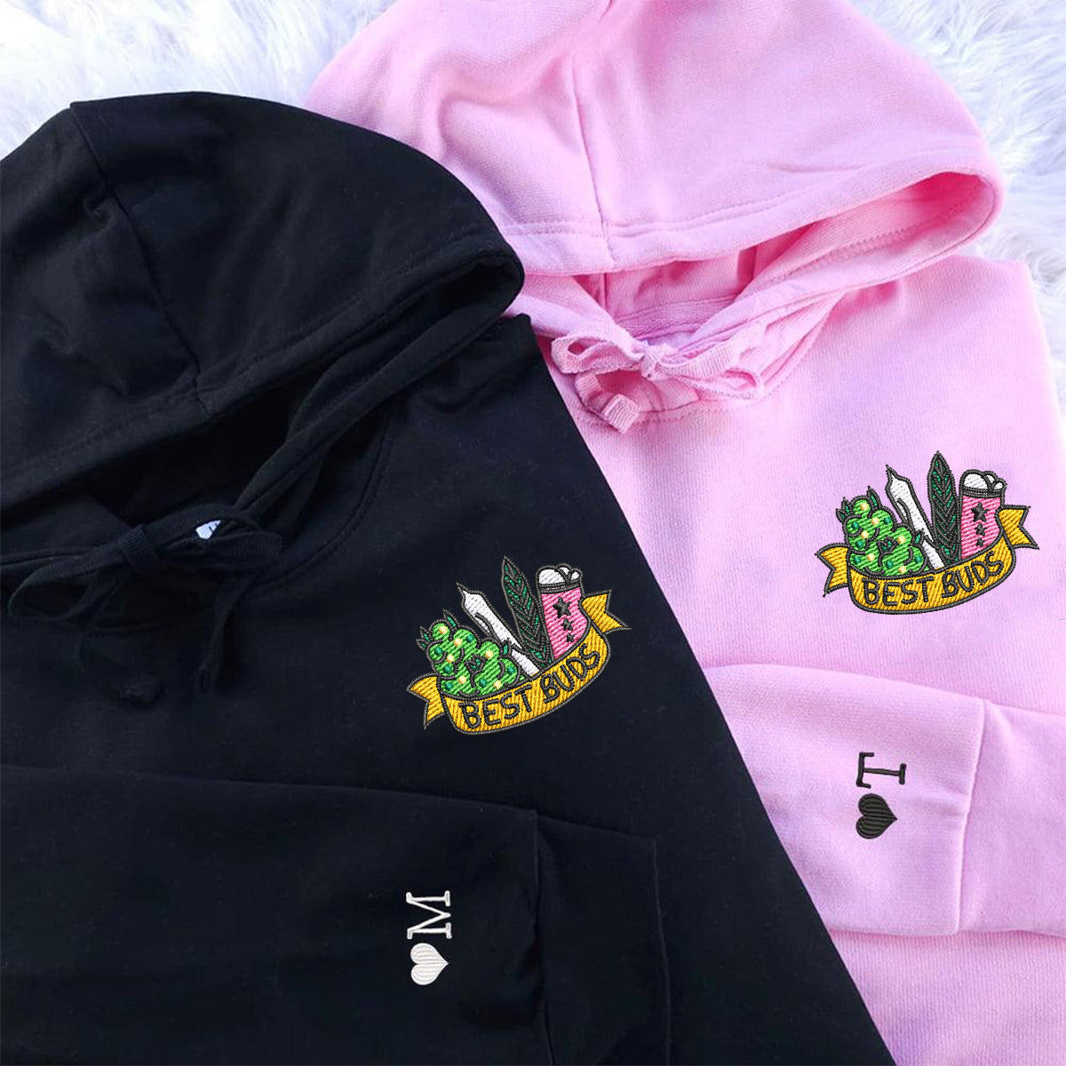 Custom Embroidered Best Buds Matching Hoodies for Couples