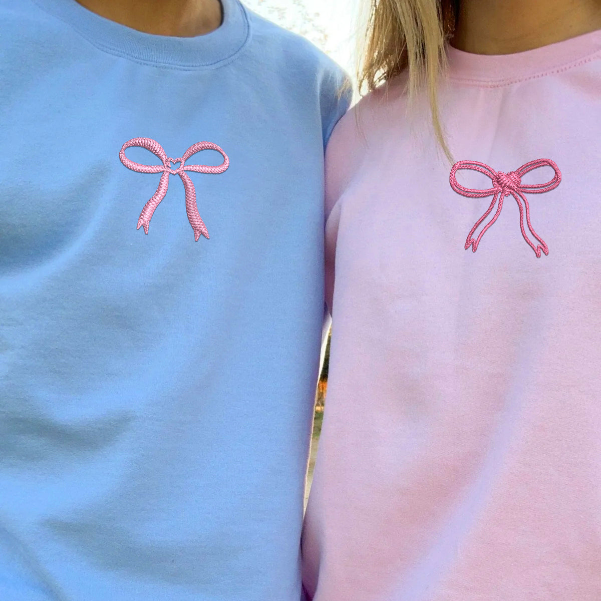 Custom Embroidered Bow Ribbon Heart Matching Hoodies for Couples