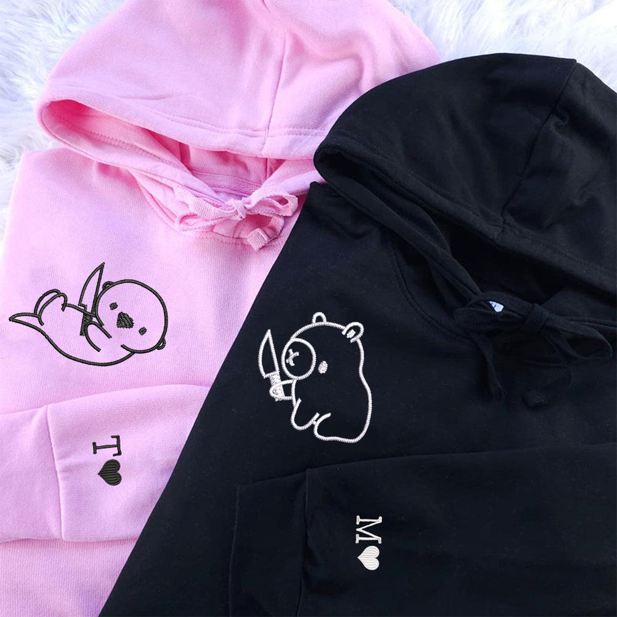 Individuell bestickte Capybara- und Otter-Kapuzenpullover für Paare