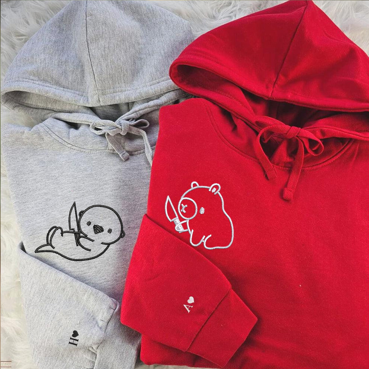 Individuell bestickte Capybara- und Otter-Kapuzenpullover für Paare