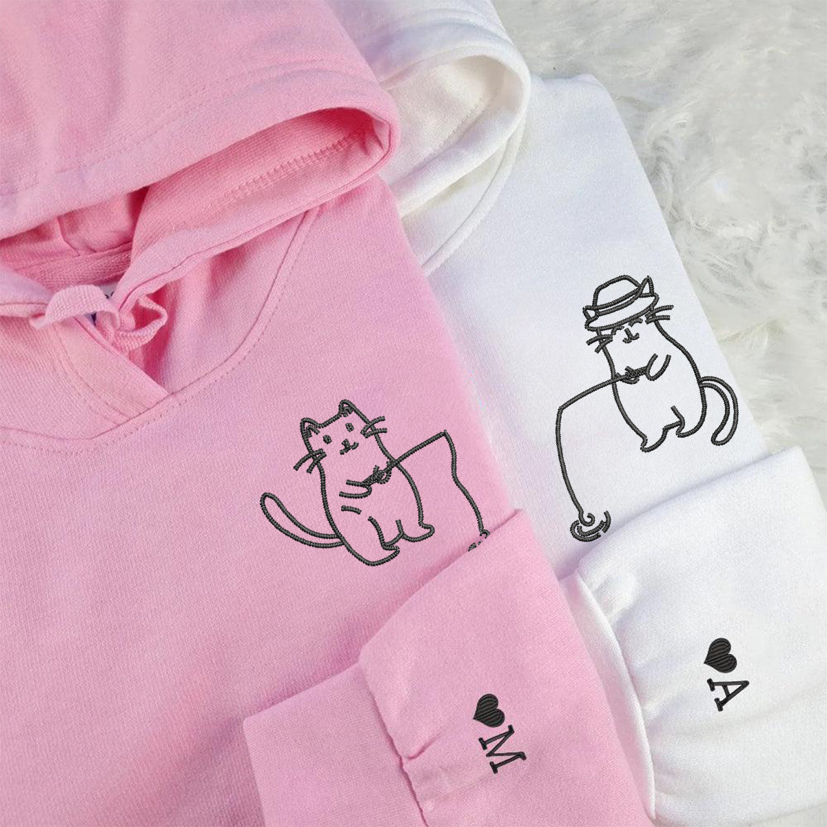 Individuell bestickte Katzen Angeln passende Hoodies für Paare