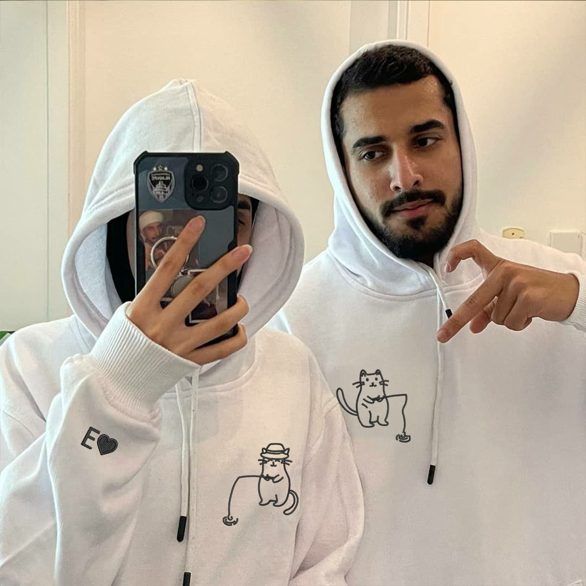 Individuell bestickte Katzen Angeln passende Hoodies für Paare