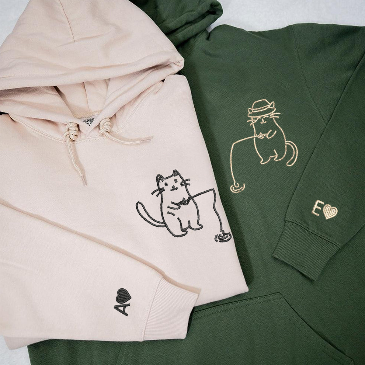 Individuell bestickte Katzen Angeln passende Hoodies für Paare