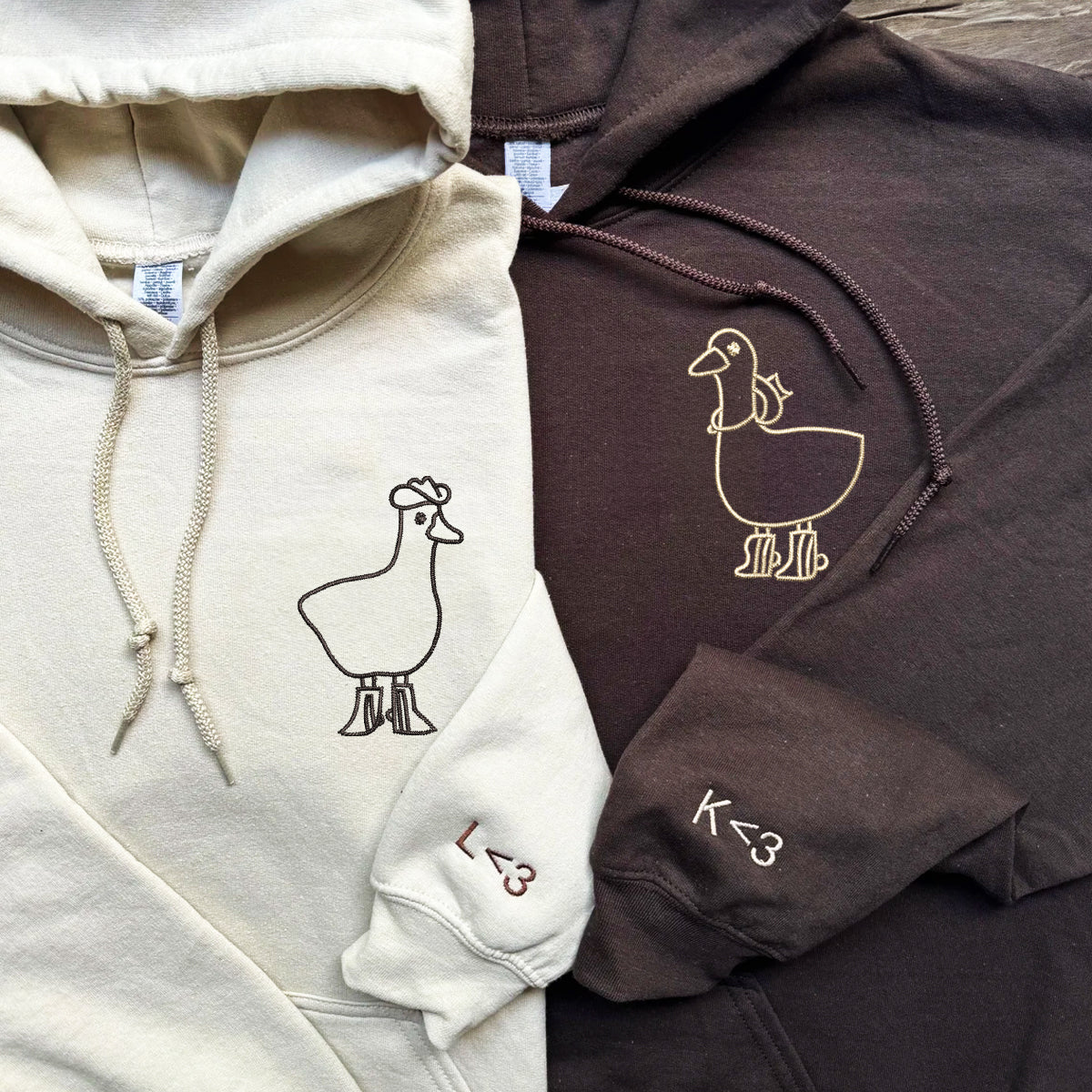 Custom Embroidered Cowboy Duck Matching Hoodies for Couples