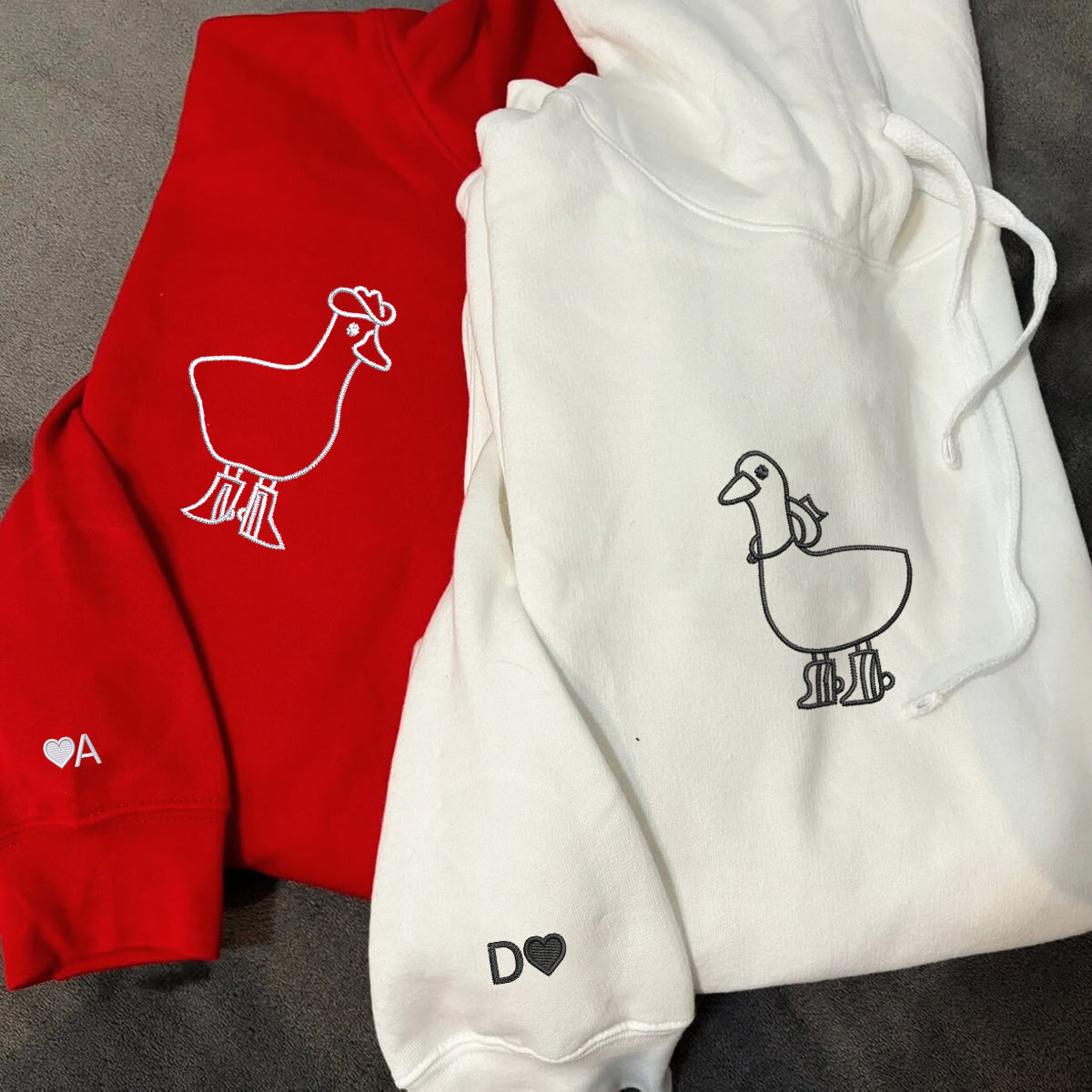 Individuell bestickte Cowboy-Ente-Kapuzenpullover für Paare