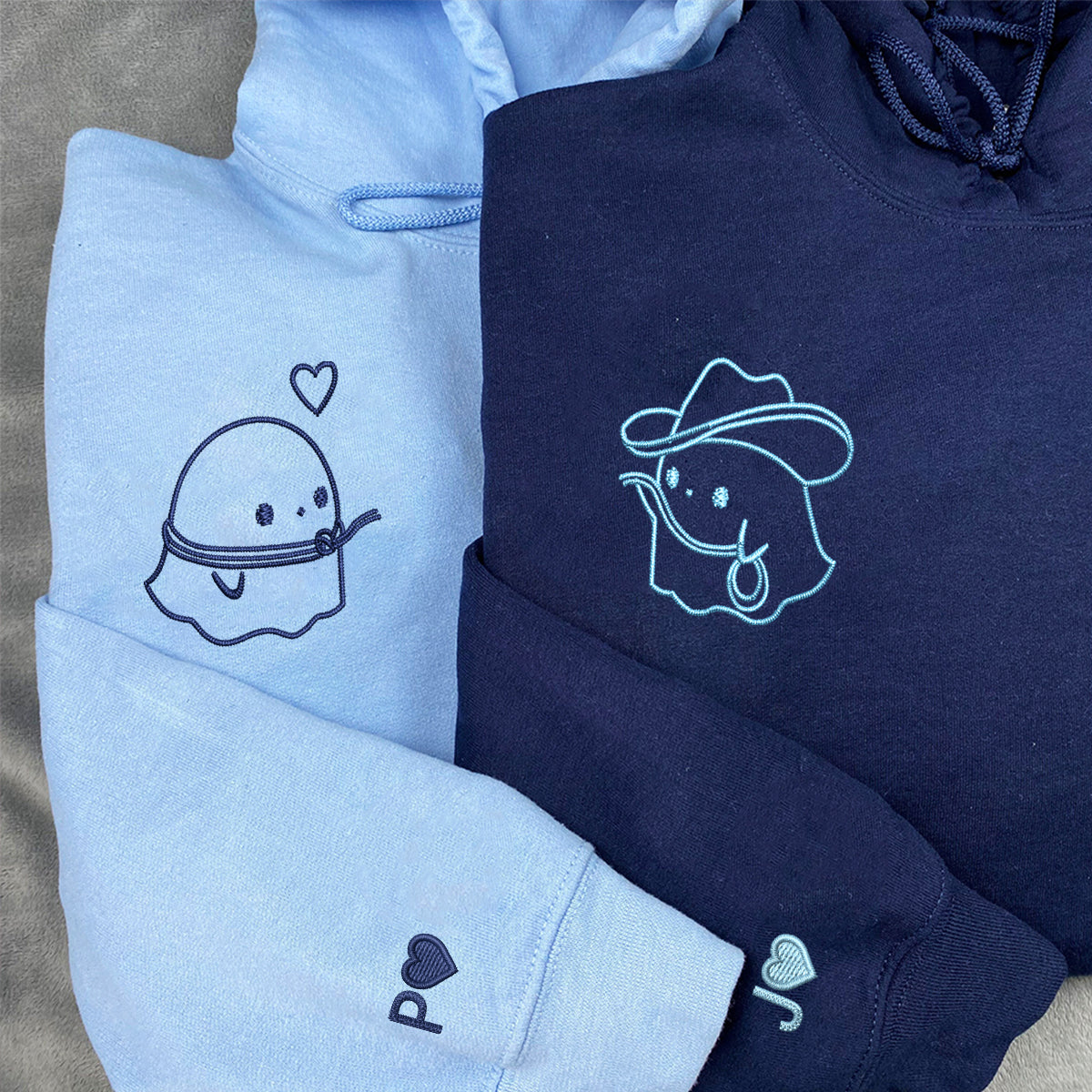 Benutzerdefinierte bestickte Cowboy Ghost Love passende Hoodies für Paare