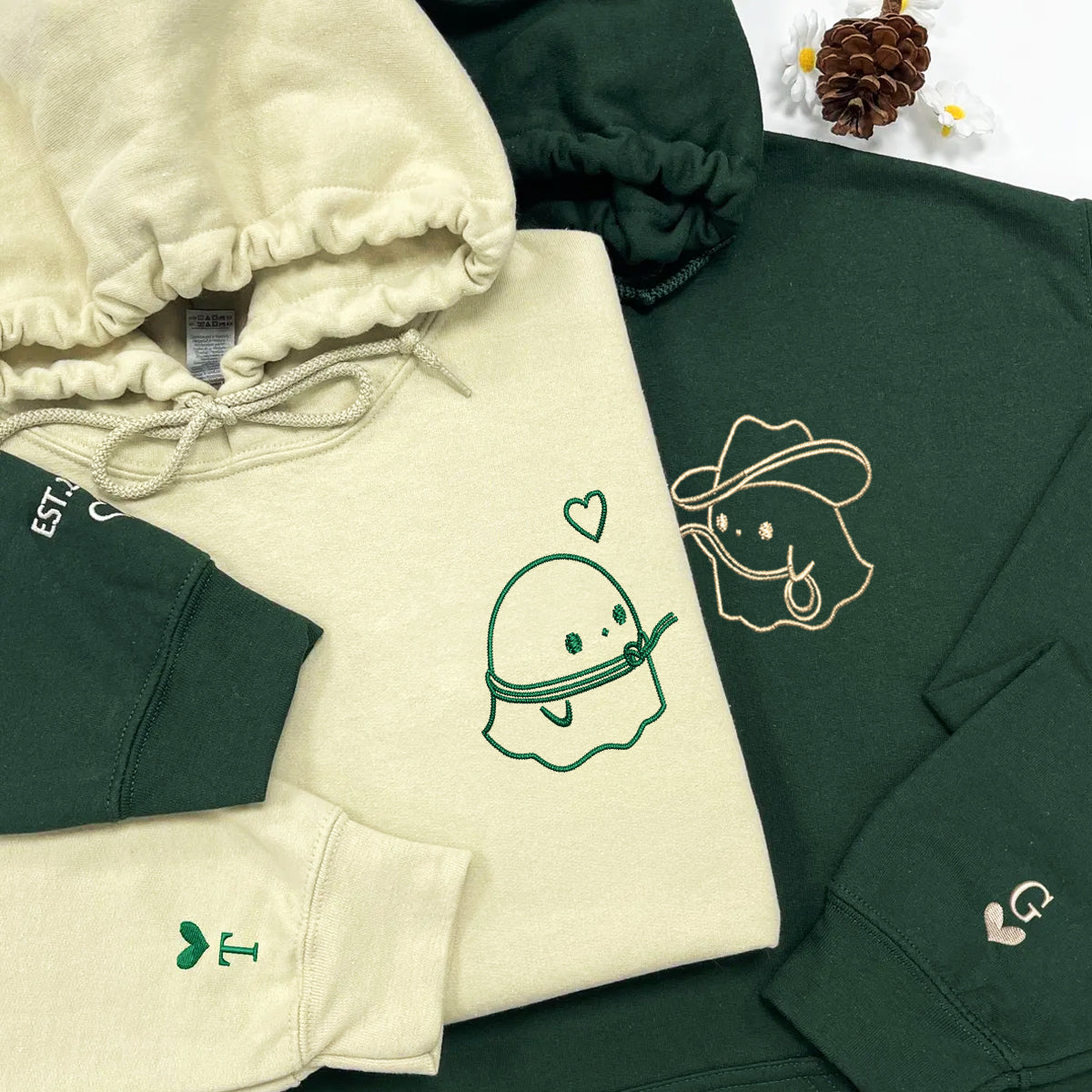 Benutzerdefinierte bestickte Cowboy Ghost Love passende Hoodies für Paare