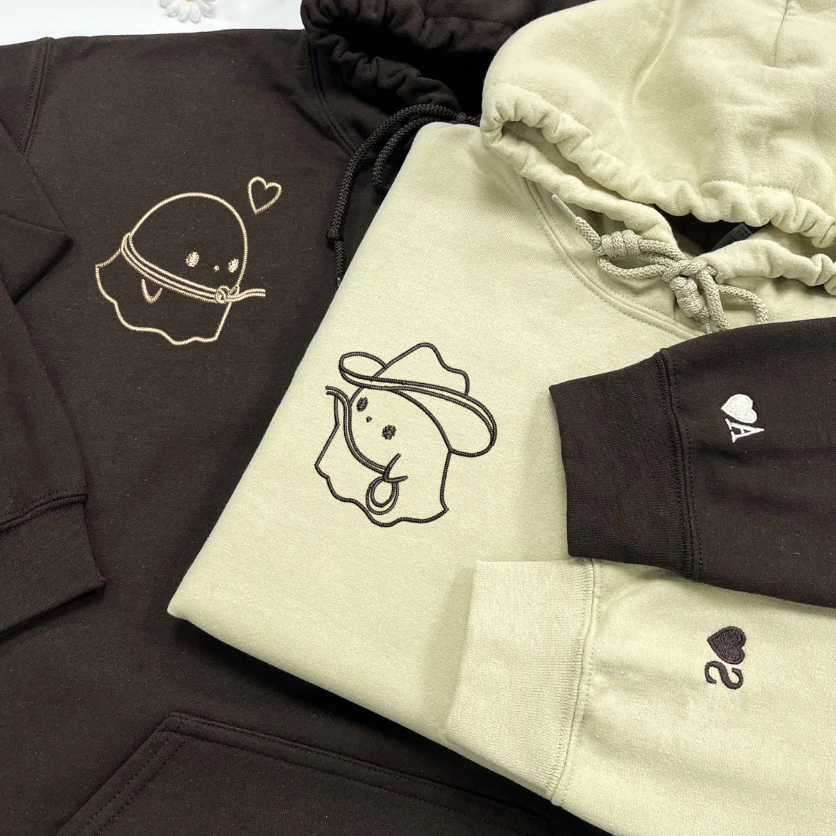 Benutzerdefinierte bestickte Cowboy Ghost Love passende Hoodies für Paare