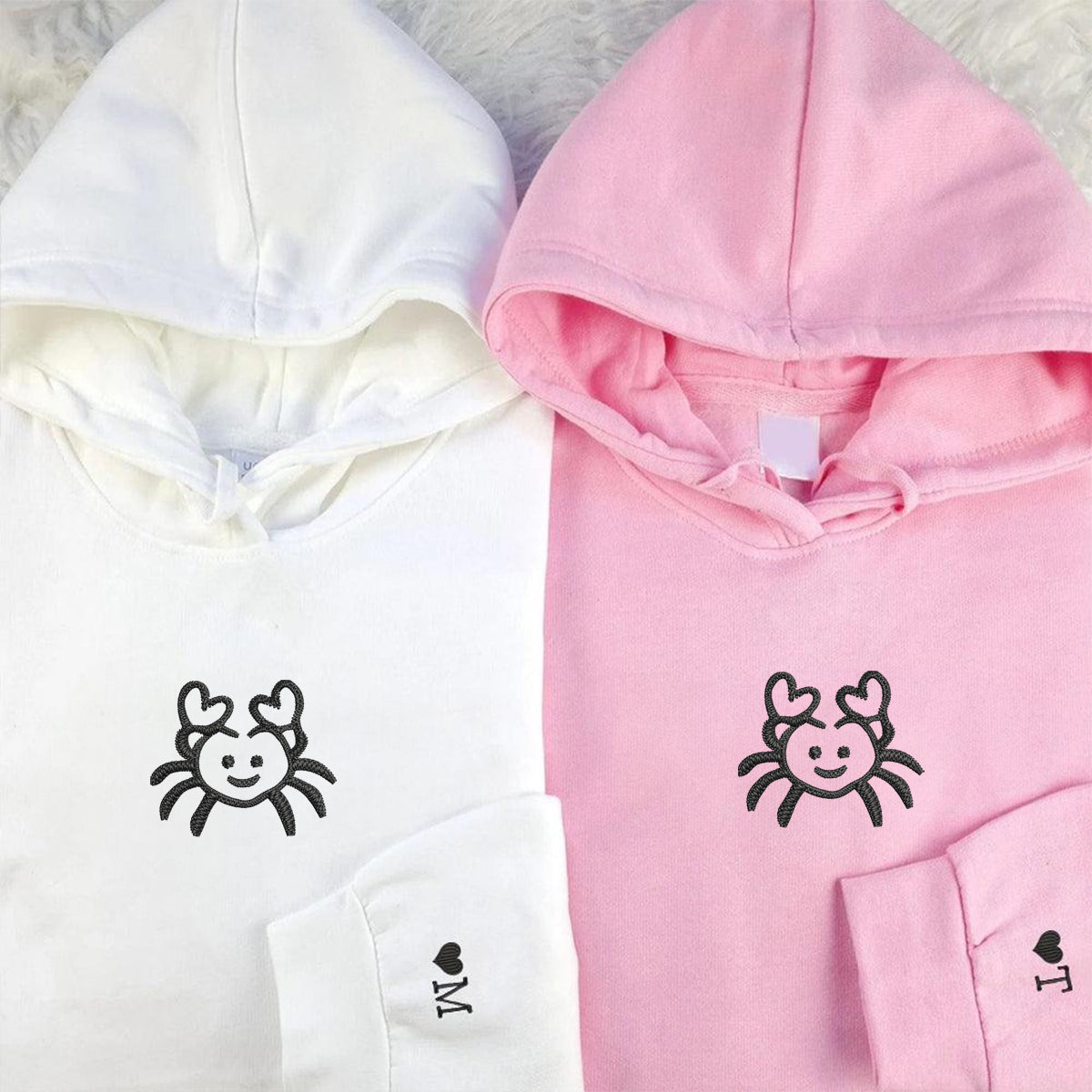 Custom Embroidered Crab Love Matching Hoodies for Couples