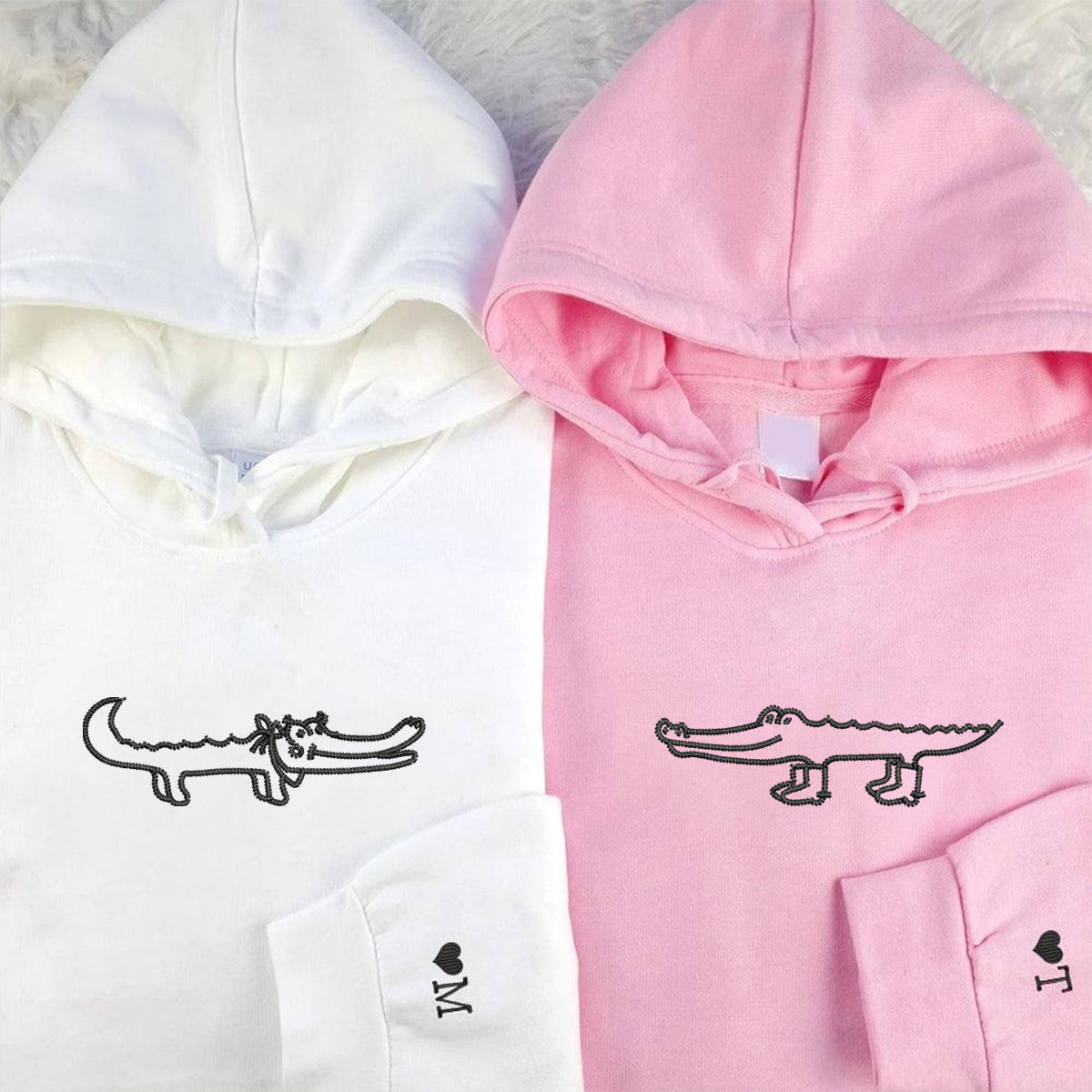 Custom Embroidered Crocodile Love Matching Hoodies for Couples