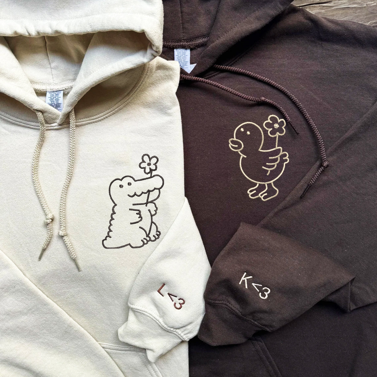 Custom Embroidered Crocodile and Duck Matching Hoodies for Couples