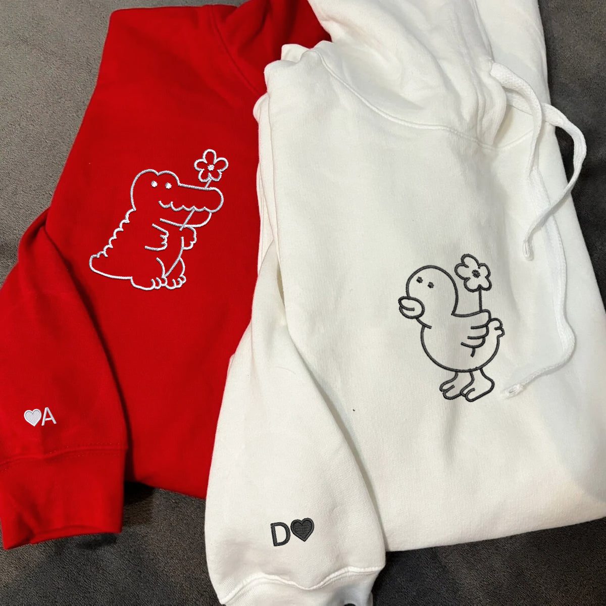 Custom Embroidered Crocodile and Duck Matching Hoodies for Couples