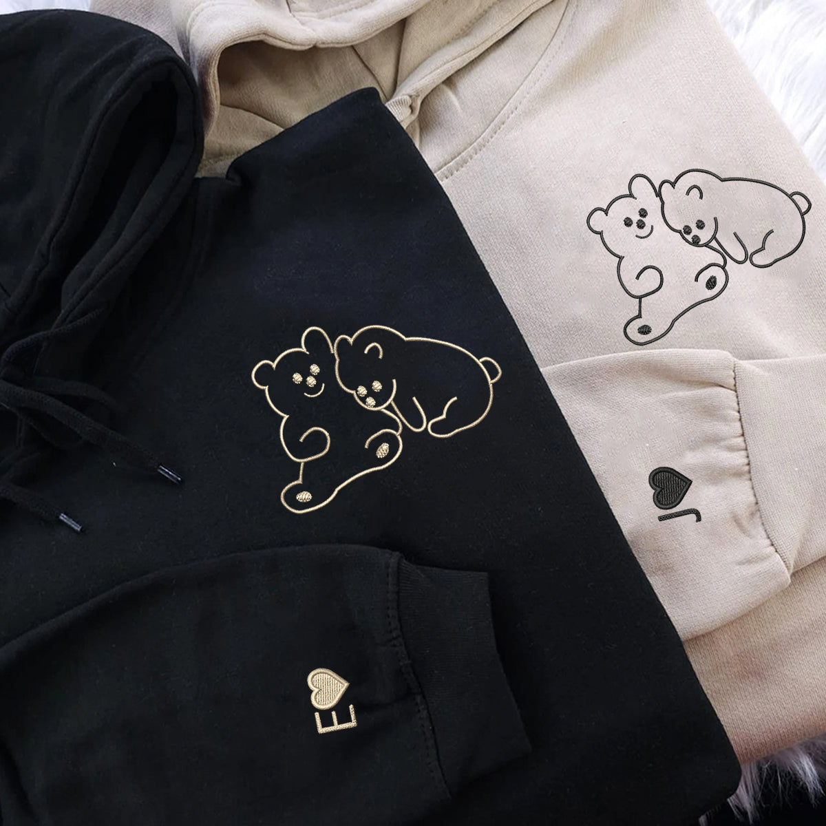 Individuell bestickte süße Bärenliebe-Kapuzenpullover für Paare