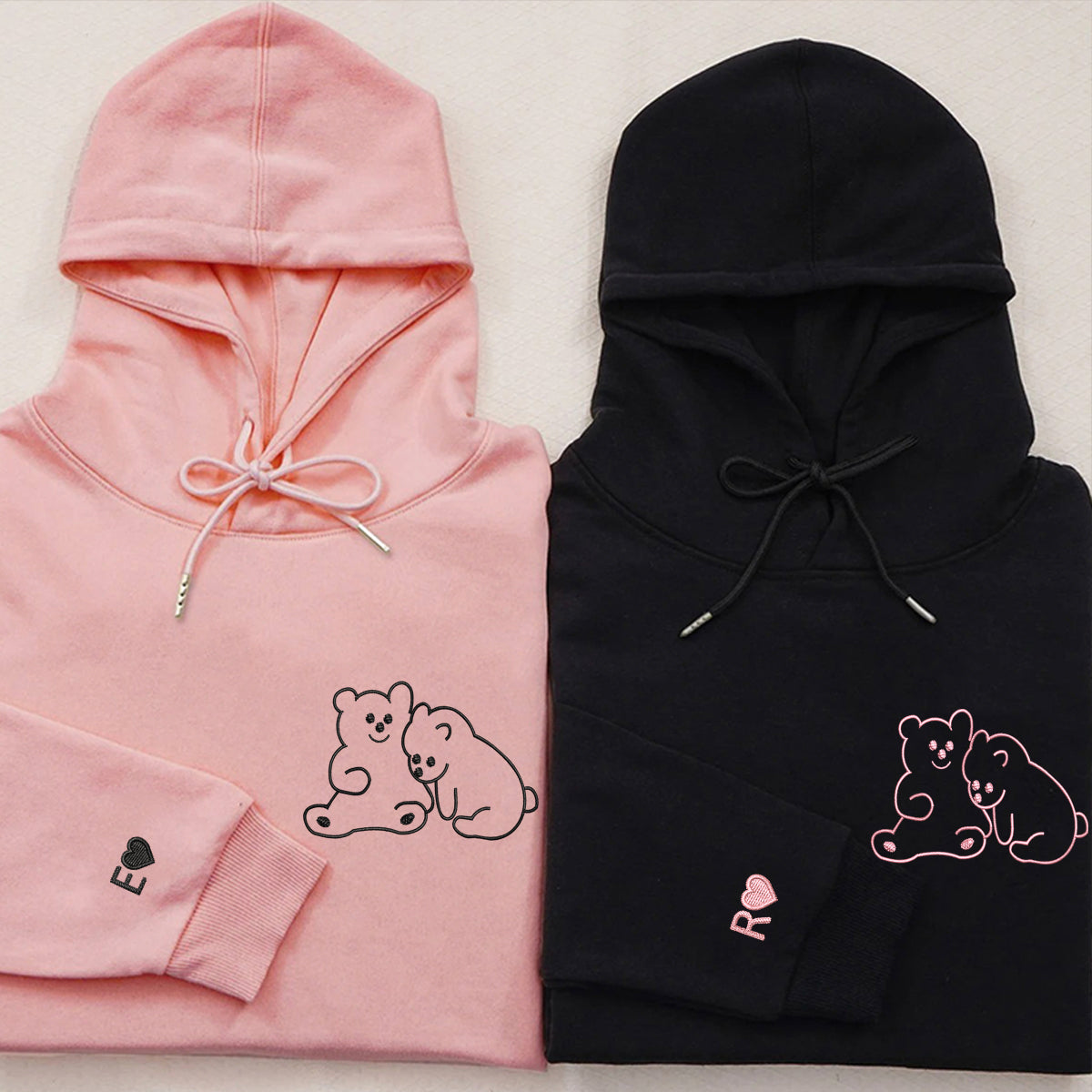 Individuell bestickte süße Bärenliebe-Kapuzenpullover für Paare