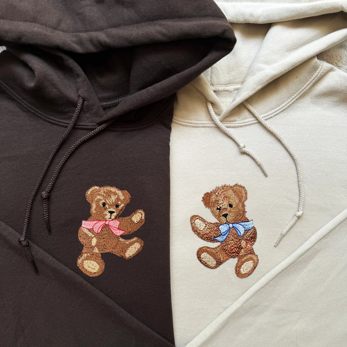 Custom Embroidered Cute Bear Matching Hoodies for Couples