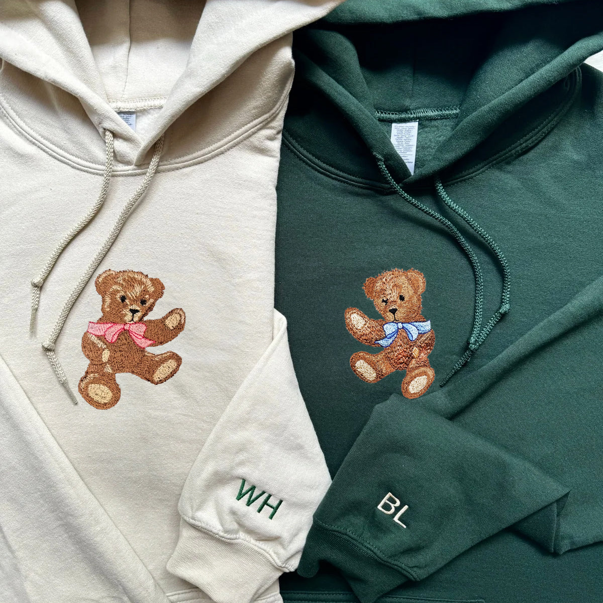 Custom Embroidered Cute Bear Matching Hoodies for Couples