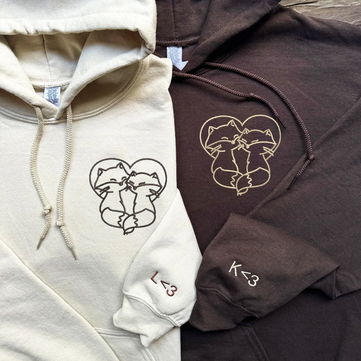 Benutzerdefinierte bestickte süße Fuchs Liebe passende Hoodies für Paare
