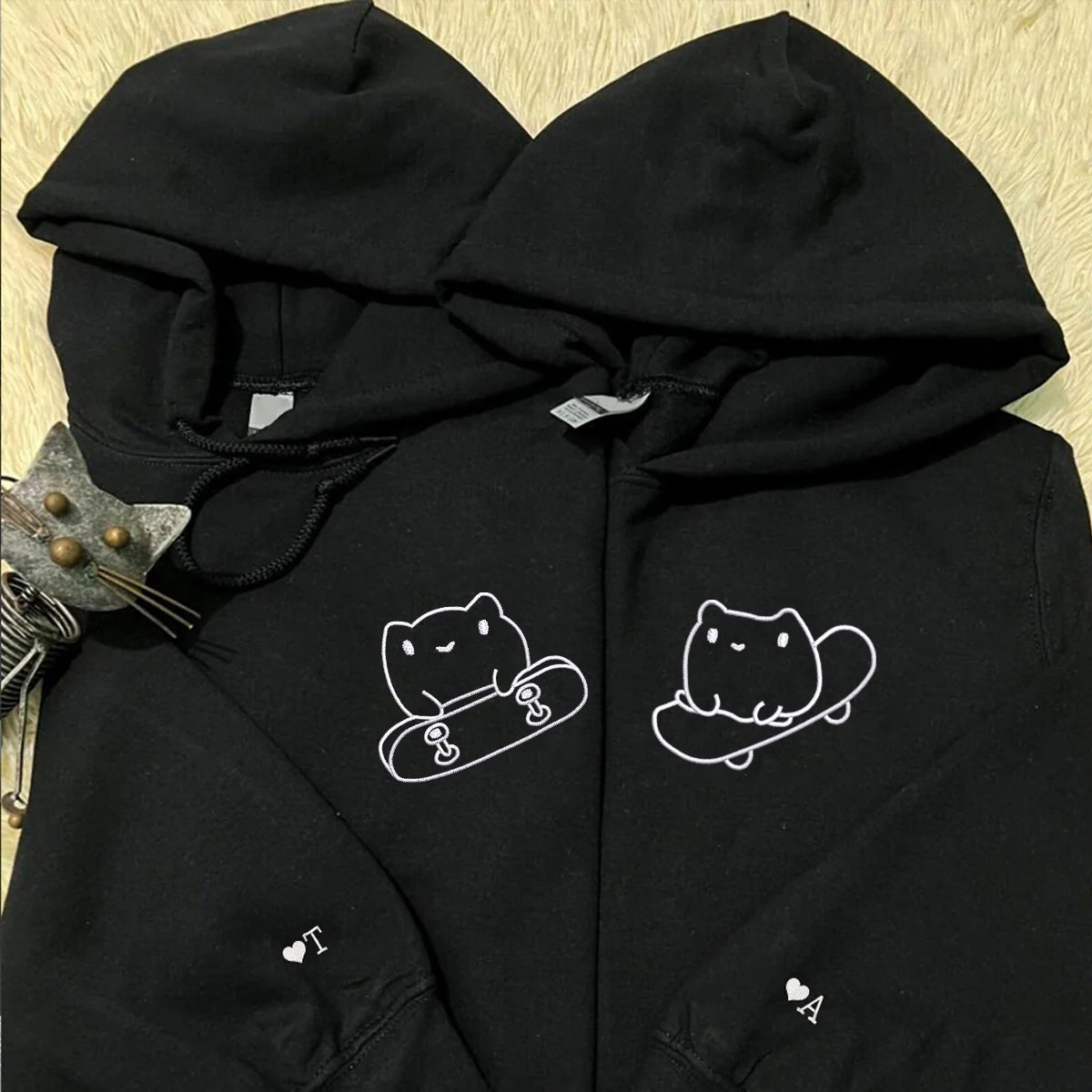 Benutzerdefinierte bestickte süße Frosch Skateboards passende Hoodies für Paare