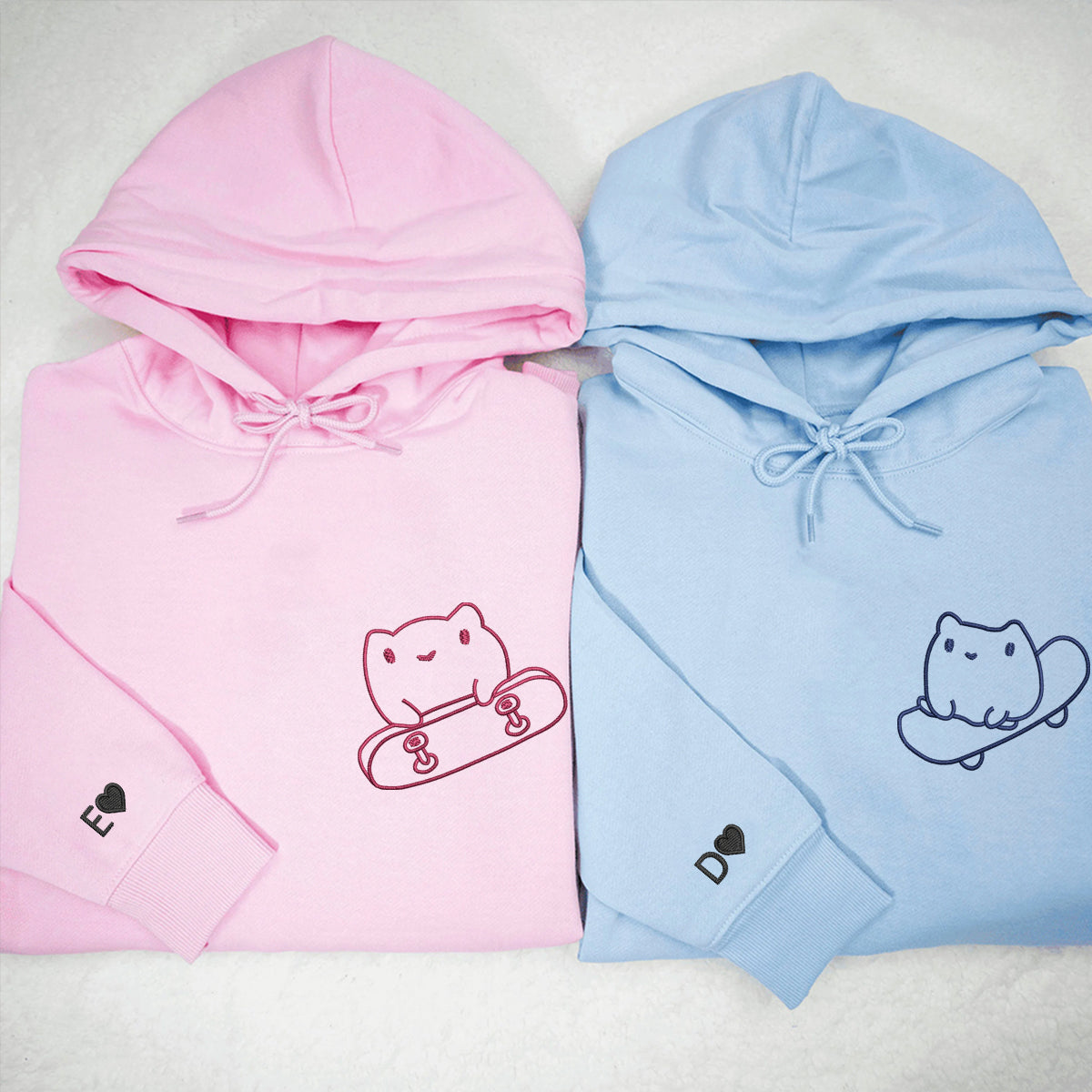 Benutzerdefinierte bestickte süße Frosch Skateboards passende Hoodies für Paare